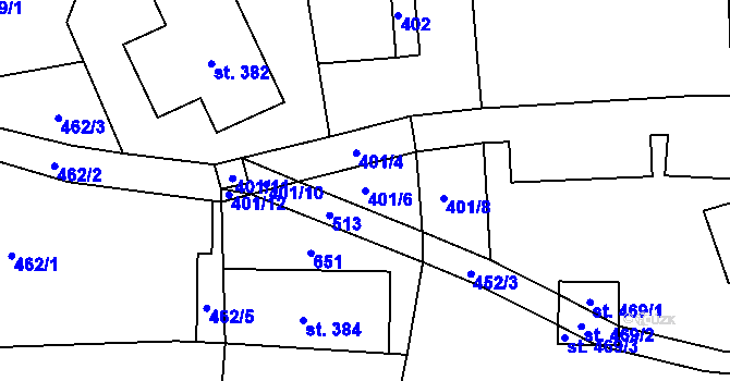 Parcela st. 401/6 v KÚ Statenice, Katastrální mapa