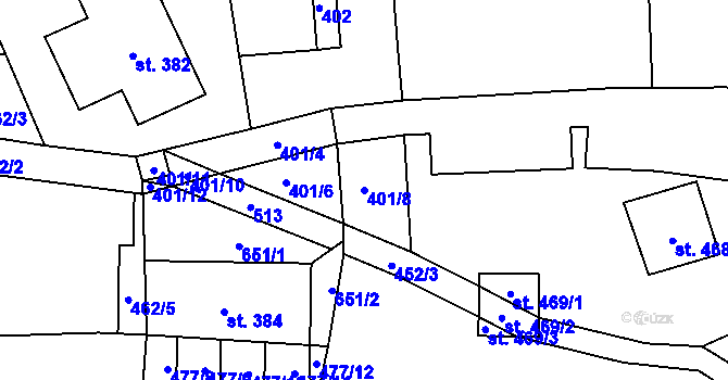 Parcela st. 401/8 v KÚ Statenice, Katastrální mapa