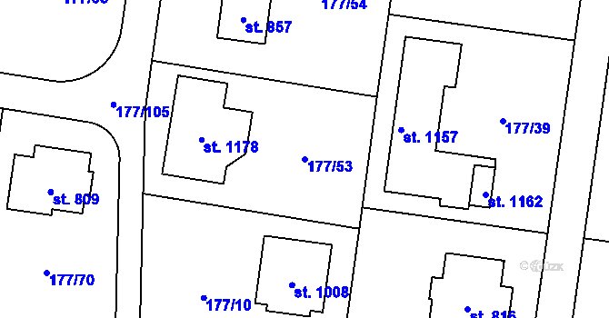 Parcela st. 177/53 v KÚ Statenice, Katastrální mapa
