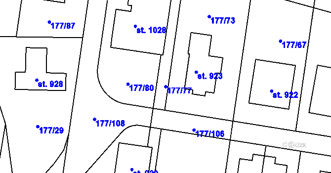 Parcela st. 177/77 v KÚ Statenice, Katastrální mapa