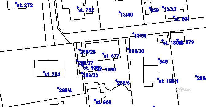 Parcela st. 677 v KÚ Statenice, Katastrální mapa