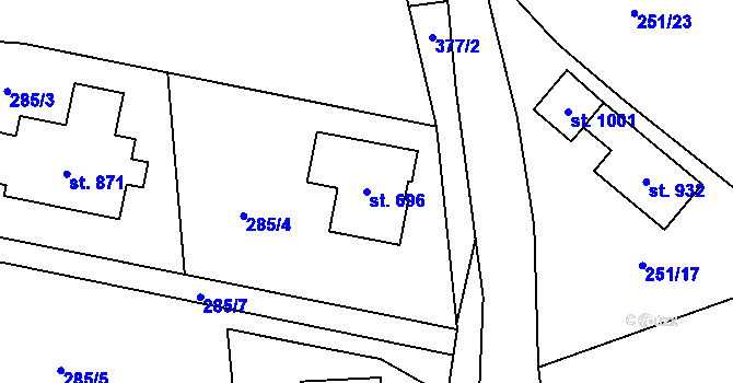 Parcela st. 696 v KÚ Statenice, Katastrální mapa
