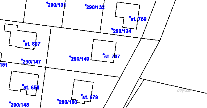 Parcela st. 707 v KÚ Statenice, Katastrální mapa