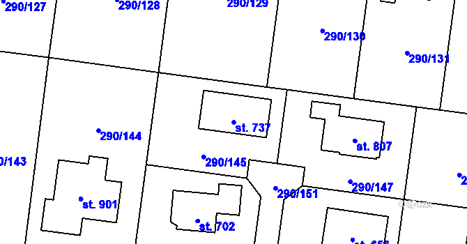Parcela st. 737 v KÚ Statenice, Katastrální mapa