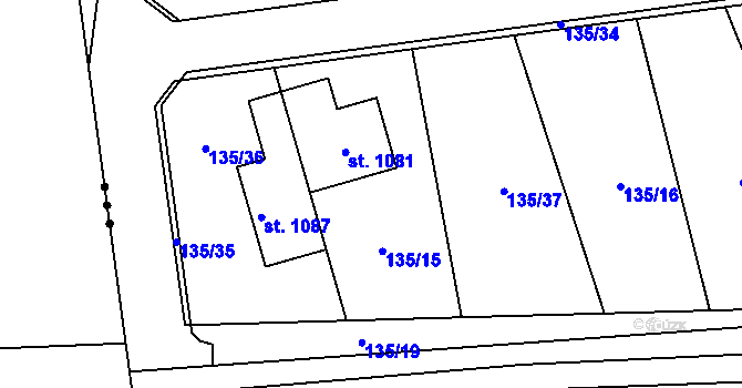 Parcela st. 135/15 v KÚ Statenice, Katastrální mapa