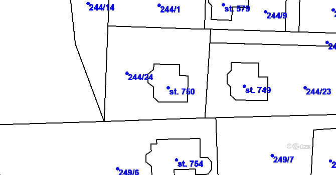 Parcela st. 750 v KÚ Statenice, Katastrální mapa