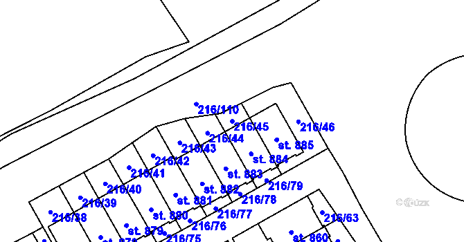Parcela st. 216/45 v KÚ Statenice, Katastrální mapa