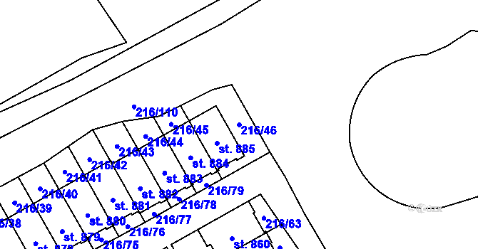Parcela st. 216/46 v KÚ Statenice, Katastrální mapa