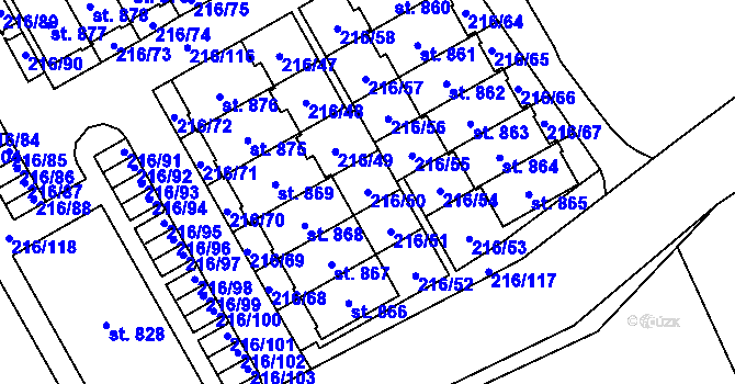 Parcela st. 216/50 v KÚ Statenice, Katastrální mapa