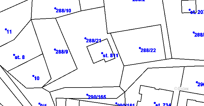 Parcela st. 811 v KÚ Statenice, Katastrální mapa