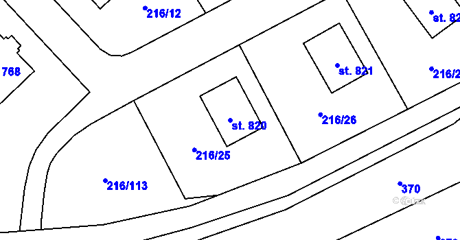 Parcela st. 820 v KÚ Statenice, Katastrální mapa