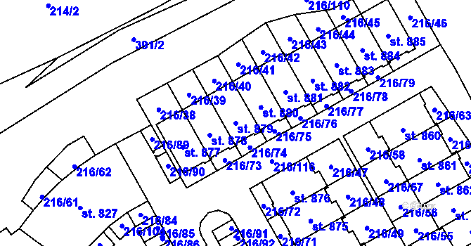 Parcela st. 879 v KÚ Statenice, Katastrální mapa
