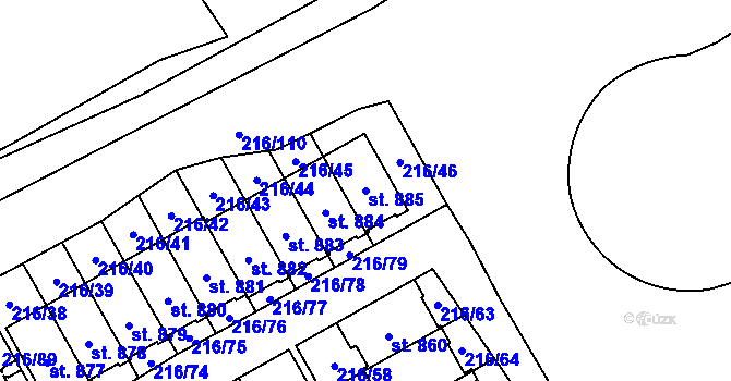 Parcela st. 885 v KÚ Statenice, Katastrální mapa