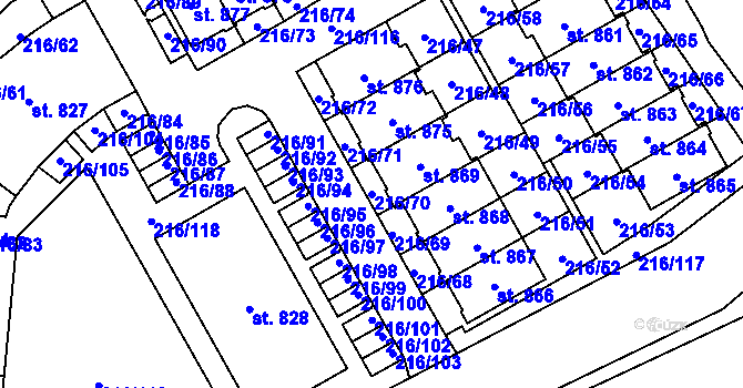 Parcela st. 216/70 v KÚ Statenice, Katastrální mapa
