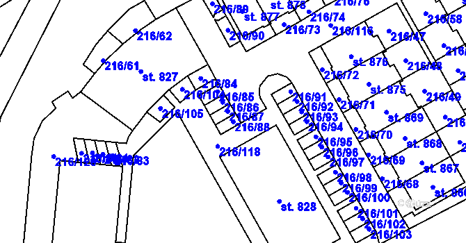 Parcela st. 216/88 v KÚ Statenice, Katastrální mapa