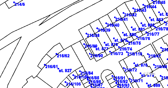 Parcela st. 216/89 v KÚ Statenice, Katastrální mapa