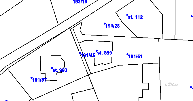 Parcela st. 899 v KÚ Statenice, Katastrální mapa