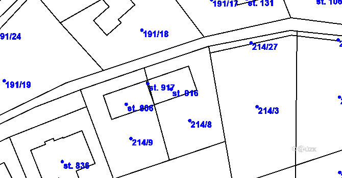 Parcela st. 916 v KÚ Statenice, Katastrální mapa