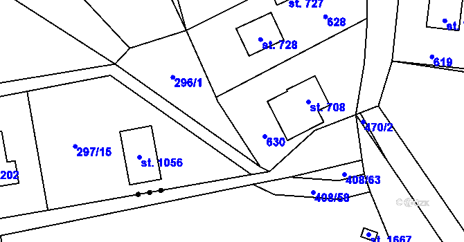 Parcela st. 296/18 v KÚ Statenice, Katastrální mapa