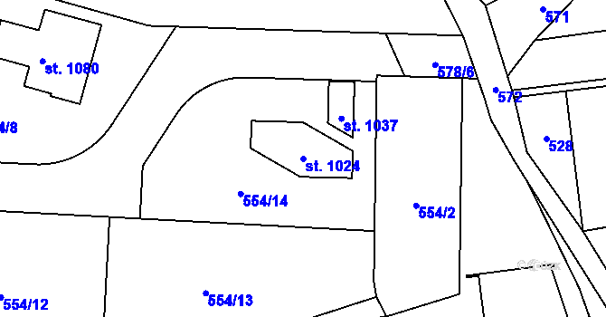 Parcela st. 1024 v KÚ Statenice, Katastrální mapa