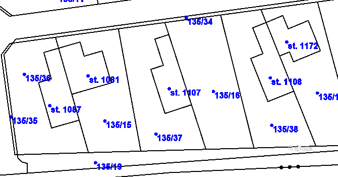Parcela st. 1107 v KÚ Statenice, Katastrální mapa