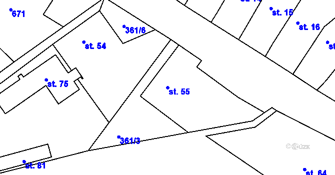 Parcela st. 55 v KÚ Stavenice, Katastrální mapa