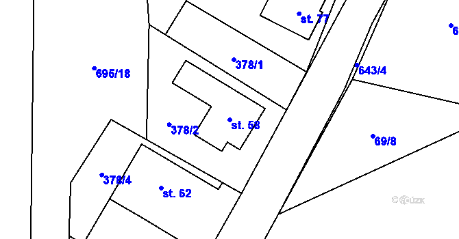 Parcela st. 58 v KÚ Stavenice, Katastrální mapa