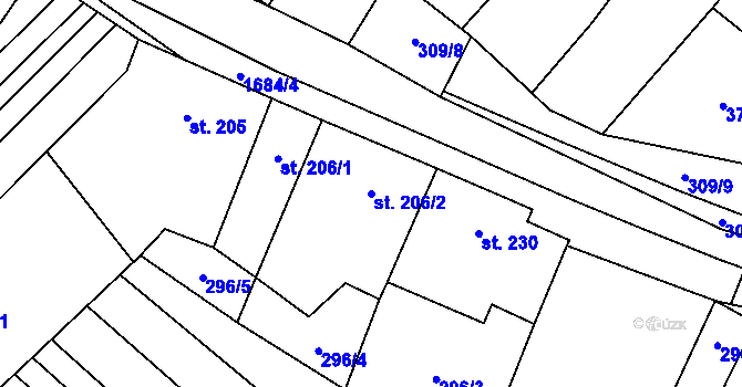 Parcela st. 206/2 v KÚ Stavěšice, Katastrální mapa