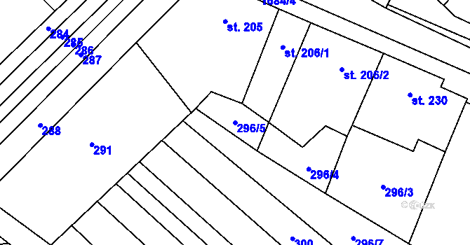 Parcela st. 296/5 v KÚ Stavěšice, Katastrální mapa