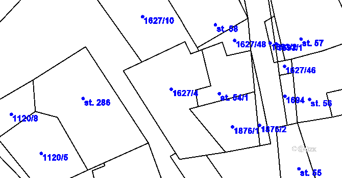 Parcela st. 1627/4 v KÚ Stavěšice, Katastrální mapa