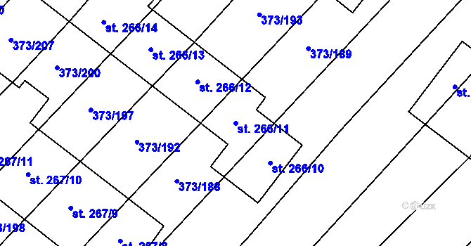 Parcela st. 266/11 v KÚ Stavěšice, Katastrální mapa