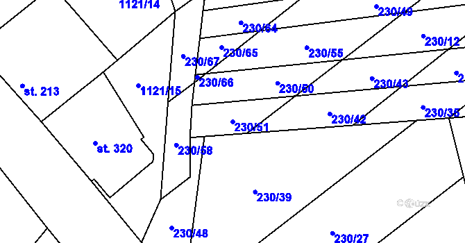 Parcela st. 230/51 v KÚ Stavěšice, Katastrální mapa