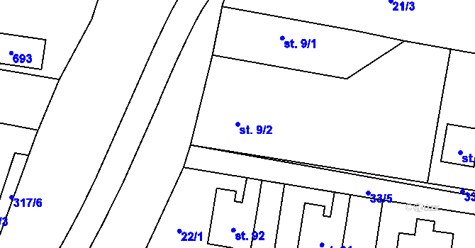 Parcela st. 9/2 v KÚ Stéblová, Katastrální mapa