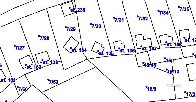 Parcela st. 135 v KÚ Stéblová, Katastrální mapa