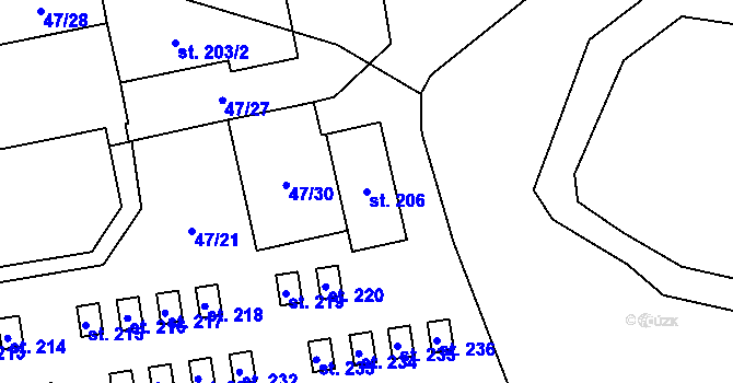 Parcela st. 206 v KÚ Stebno u Petrohradu, Katastrální mapa