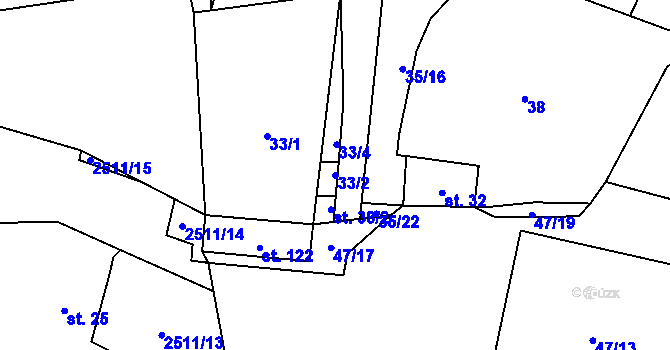Parcela st. 33/2 v KÚ Stebno u Petrohradu, Katastrální mapa