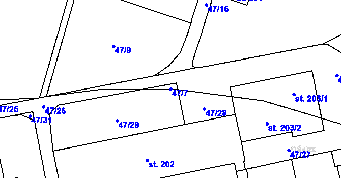 Parcela st. 47/7 v KÚ Stebno u Petrohradu, Katastrální mapa