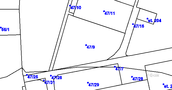Parcela st. 47/9 v KÚ Stebno u Petrohradu, Katastrální mapa