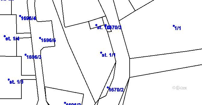 Parcela st. 1/1 v KÚ Stebno u Dubic, Katastrální mapa