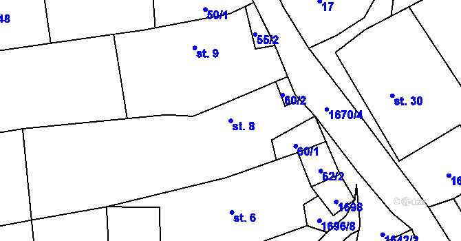 Parcela st. 8 v KÚ Stebno u Dubic, Katastrální mapa