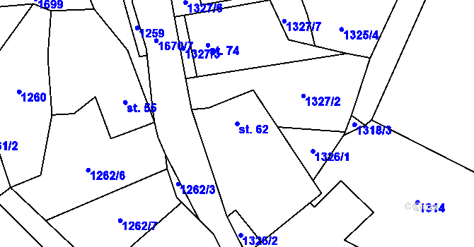 Parcela st. 62 v KÚ Stebno u Dubic, Katastrální mapa