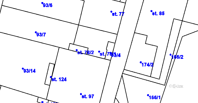 Parcela st. 78/1 v KÚ Stebno u Dubic, Katastrální mapa