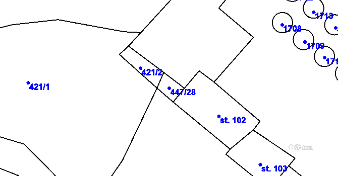 Parcela st. 447/28 v KÚ Stebno u Dubic, Katastrální mapa