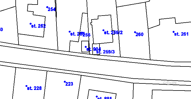 Parcela st. 259/3 v KÚ Stěbořice, Katastrální mapa