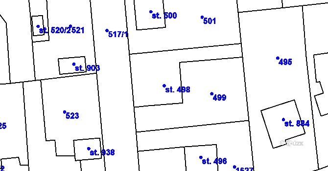 Parcela st. 498 v KÚ Stěbořice, Katastrální mapa