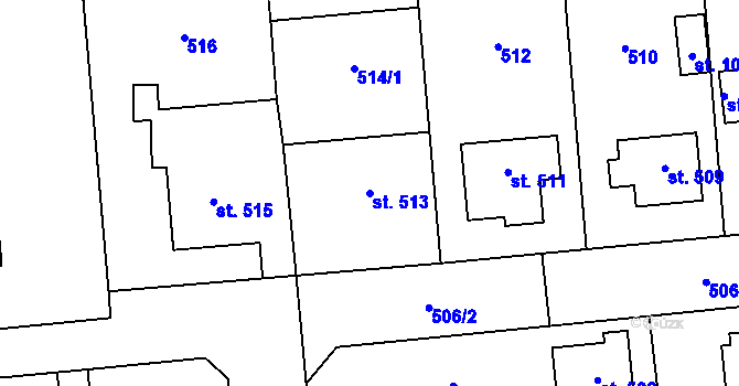 Parcela st. 513 v KÚ Stěbořice, Katastrální mapa