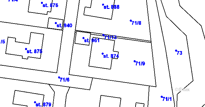 Parcela st. 874 v KÚ Stěbořice, Katastrální mapa