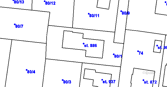 Parcela st. 886 v KÚ Stěbořice, Katastrální mapa