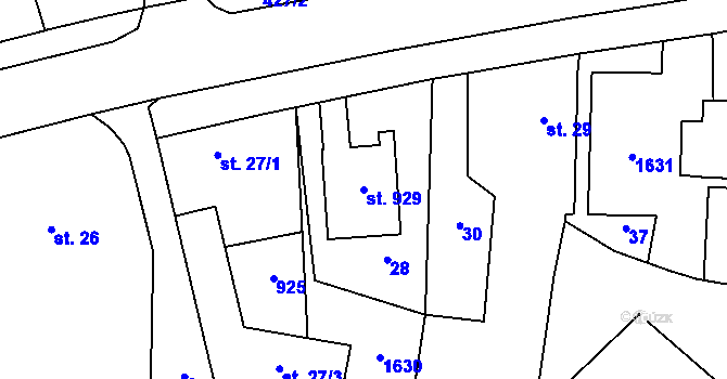 Parcela st. 929 v KÚ Stěbořice, Katastrální mapa