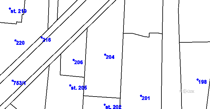 Parcela st. 204 v KÚ Stěbořice, Katastrální mapa